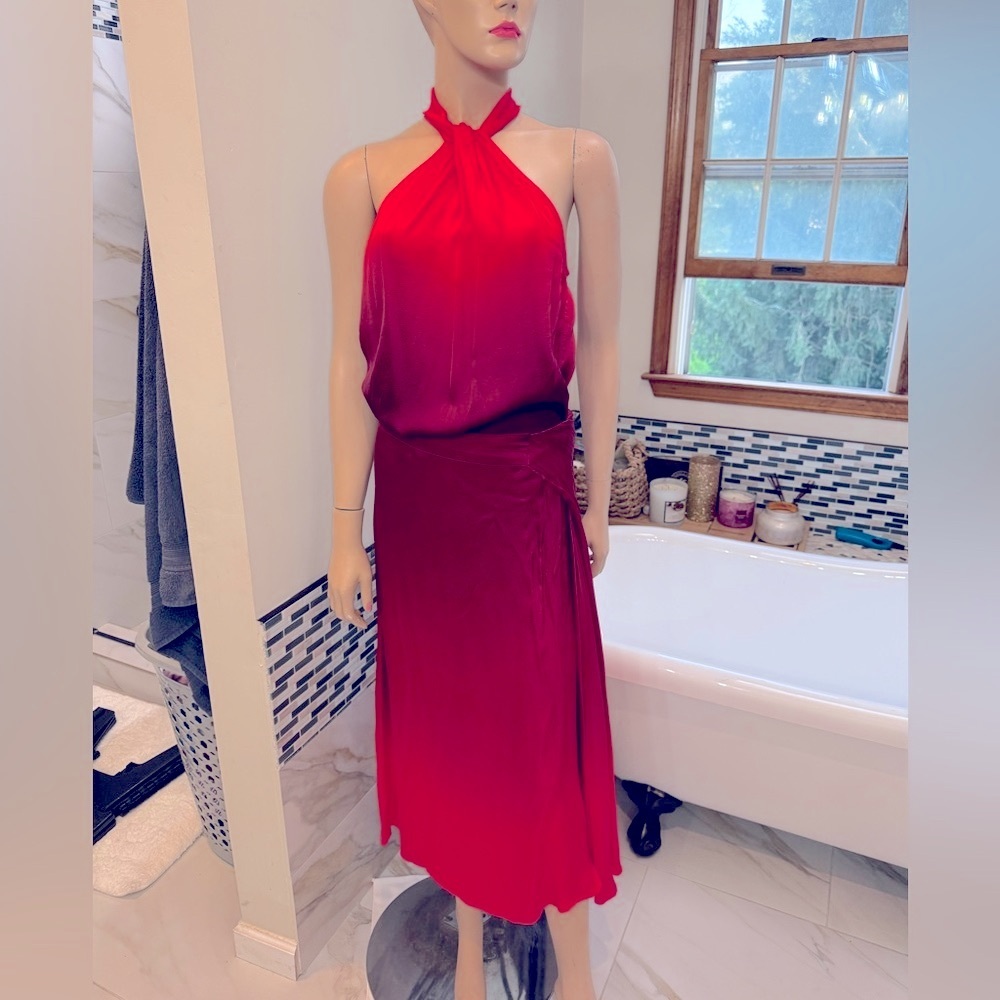 2 Piece Set Young Fabulous & Broke Ombré Red Halter Skirt Set